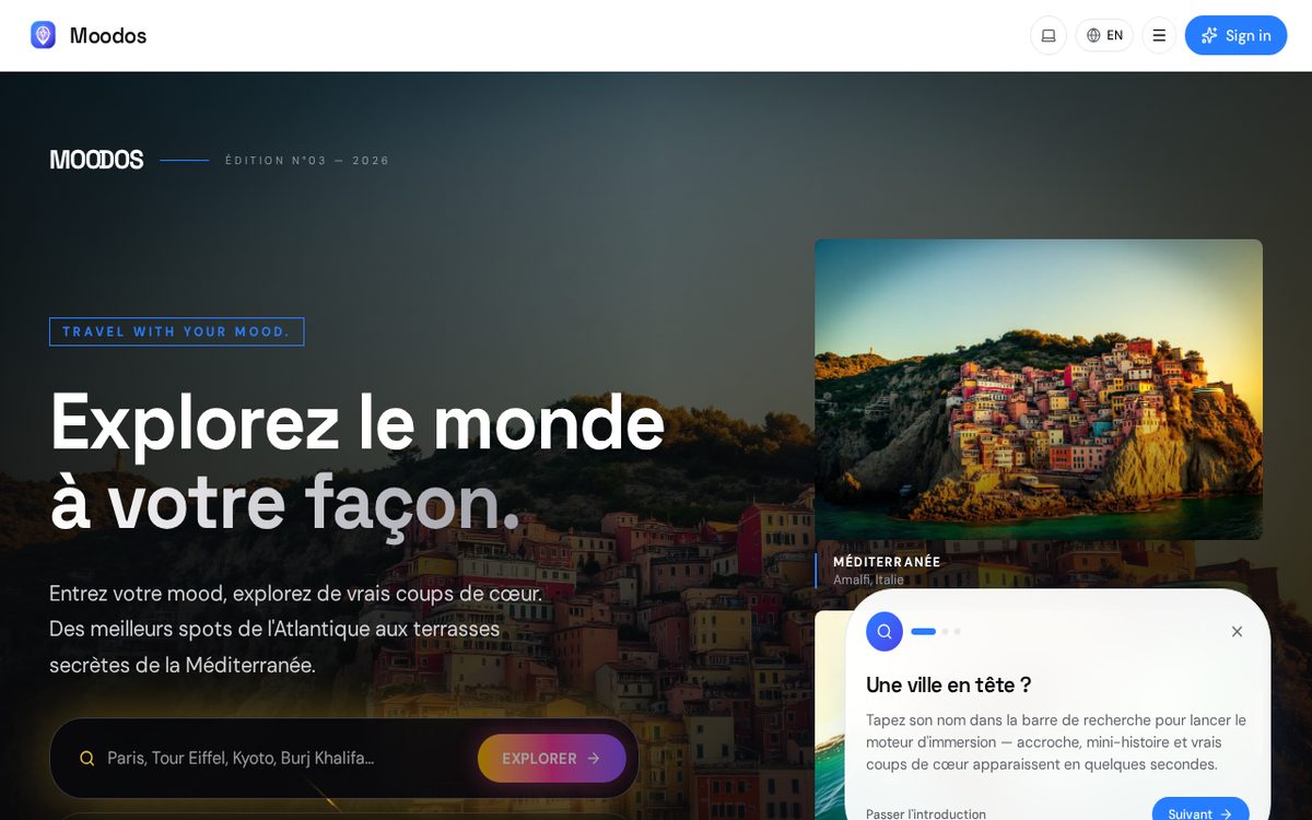Aperçu de l'interface Moodos en production